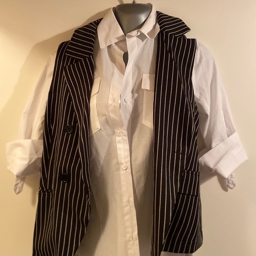 Brand new black and white button down shirt with vest